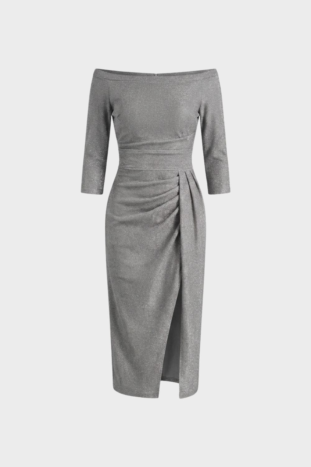 Kleid Damen Midikleid mit U-Boot-Ausschnitt und Drapierung