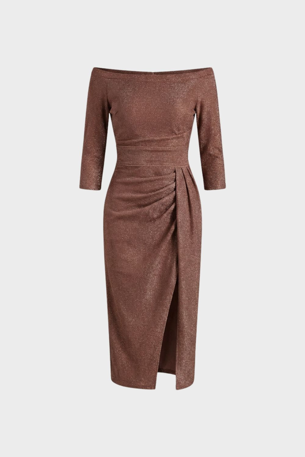 Kleid Damen Midikleid mit U-Boot-Ausschnitt und Drapierung