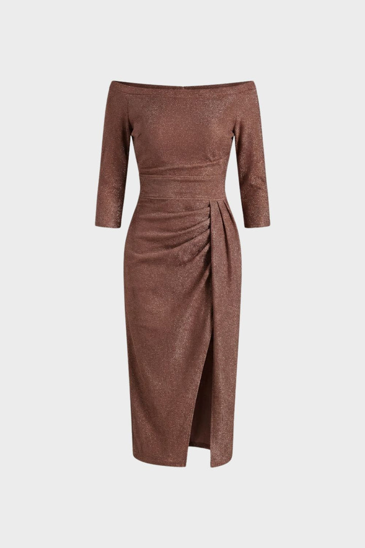 Kleid Damen Midikleid mit U-Boot-Ausschnitt und Drapierung