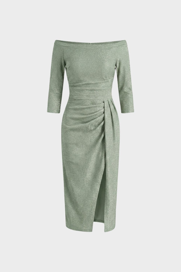 Kleid Damen Midikleid mit U-Boot-Ausschnitt und Drapierung
