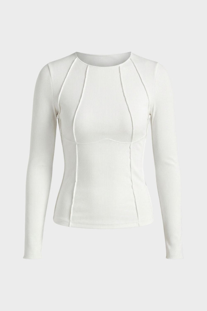 Langarmshirt Damen Rundhals mit Rippstruktur