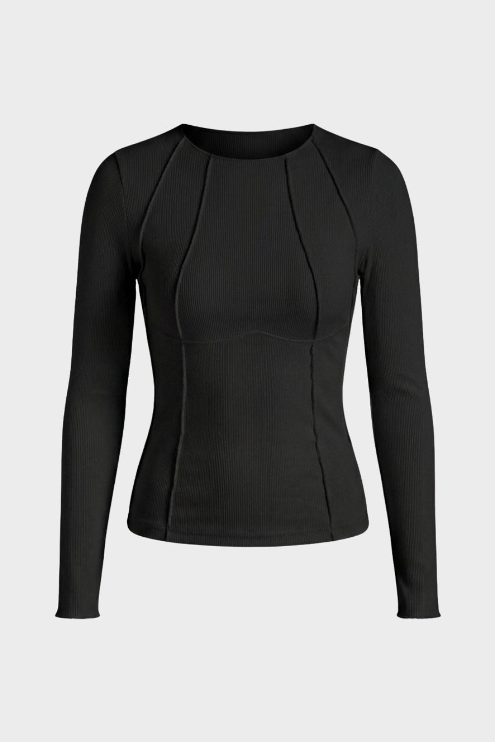 Langarmshirt Damen Rundhals mit Rippstruktur