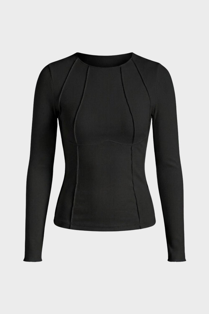 Langarmshirt Damen Rundhals mit Rippstruktur
