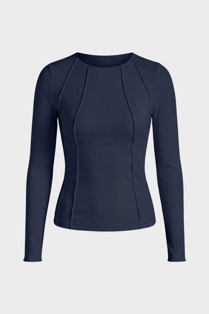 Langarmshirt Damen Rundhals mit Rippstruktur