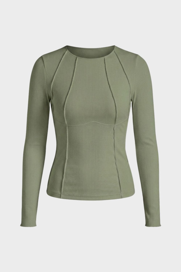 Langarmshirt Damen Rundhals mit Rippstruktur