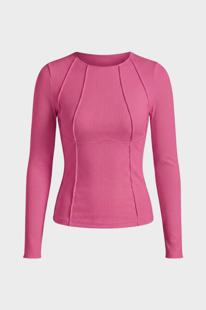 Langarmshirt Damen Rundhals mit Rippstruktur
