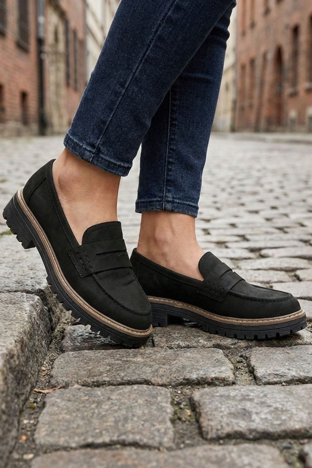 Loafer Damen Halbschuhe mit Profilsohle und Zierlasche