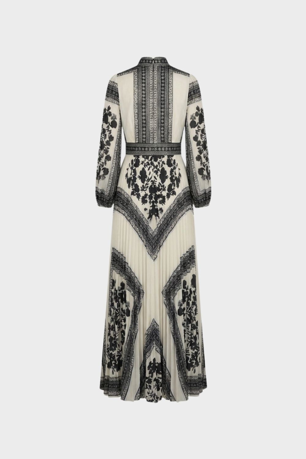 Maxikleid Damen Langarm mit Muster und Stehkragen