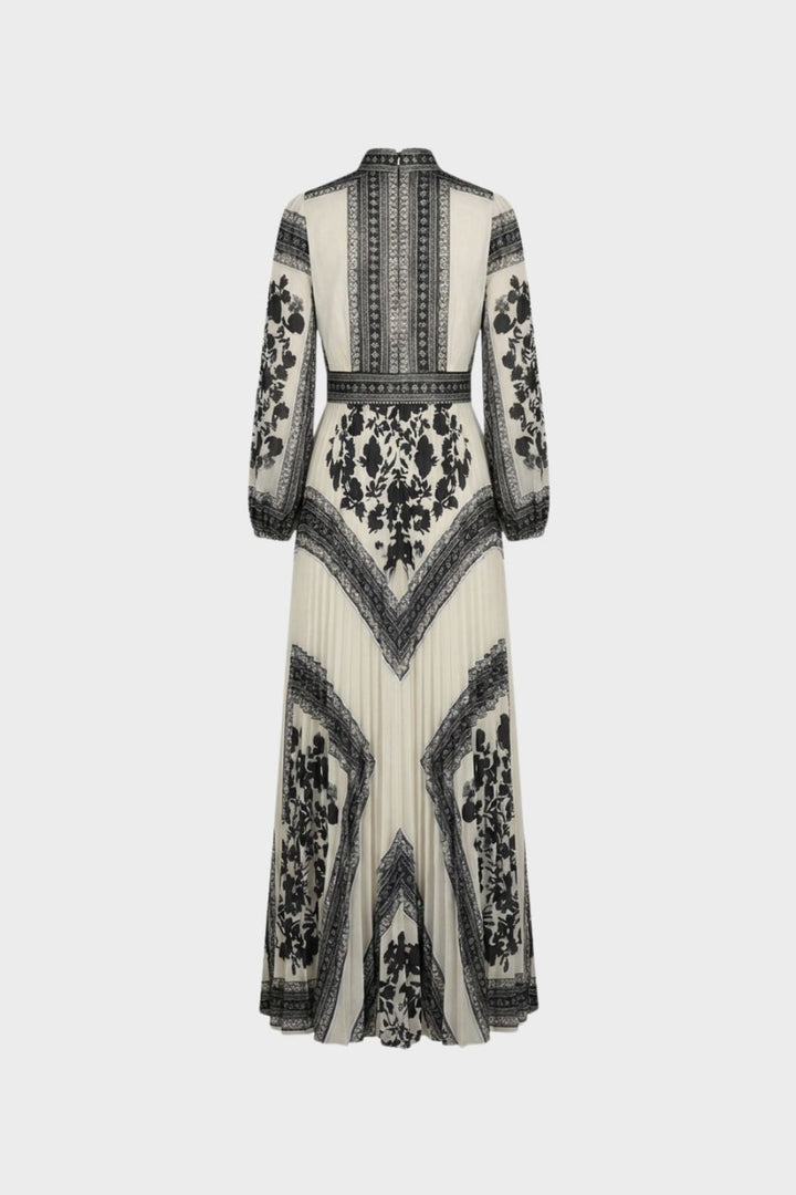 Maxikleid Damen Langarm mit Muster und Stehkragen