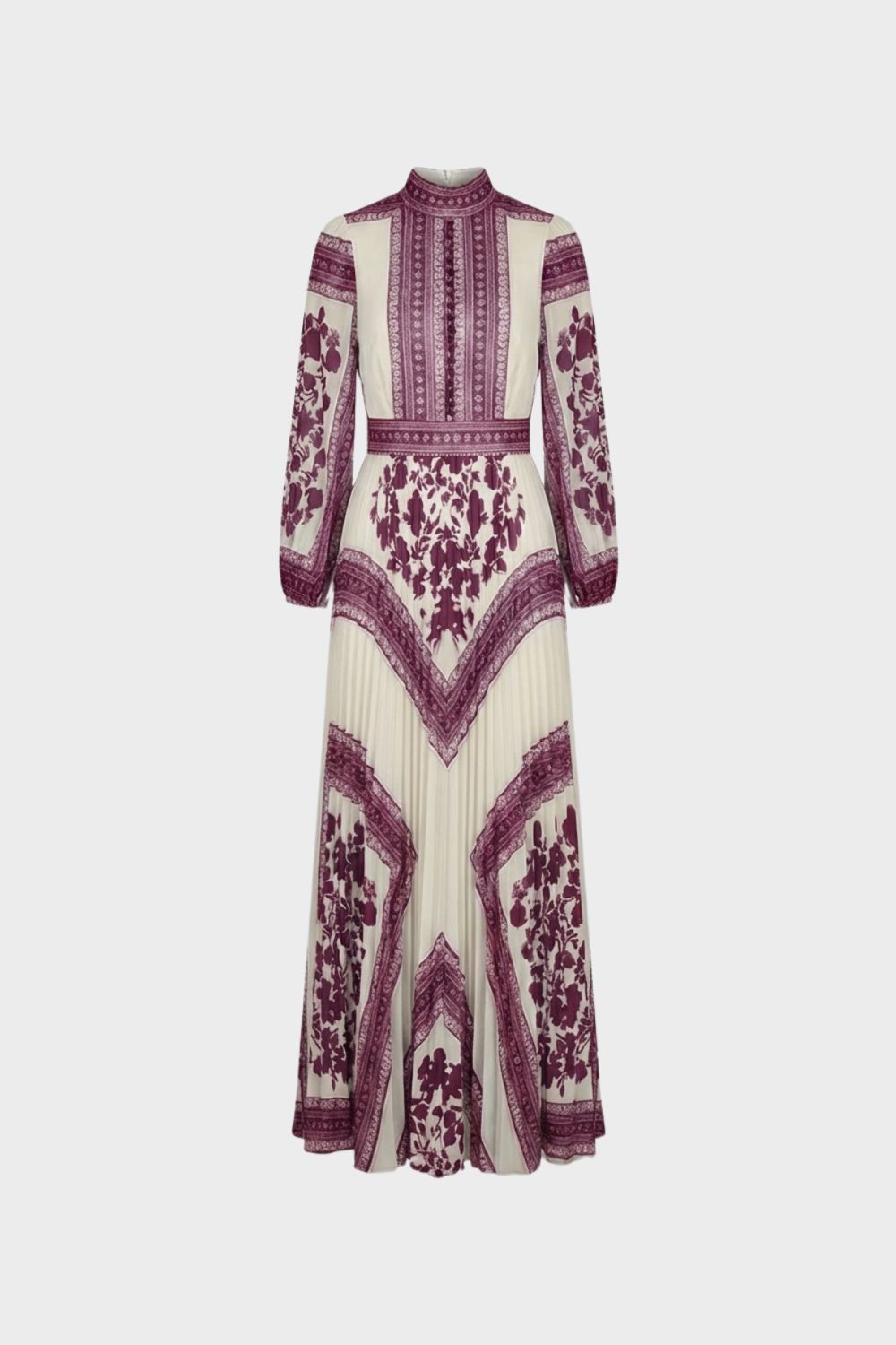 Maxikleid Damen Langarm mit Muster und Stehkragen