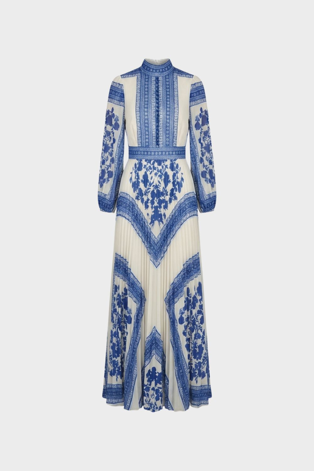 Maxikleid Damen Langarm mit Muster und Stehkragen