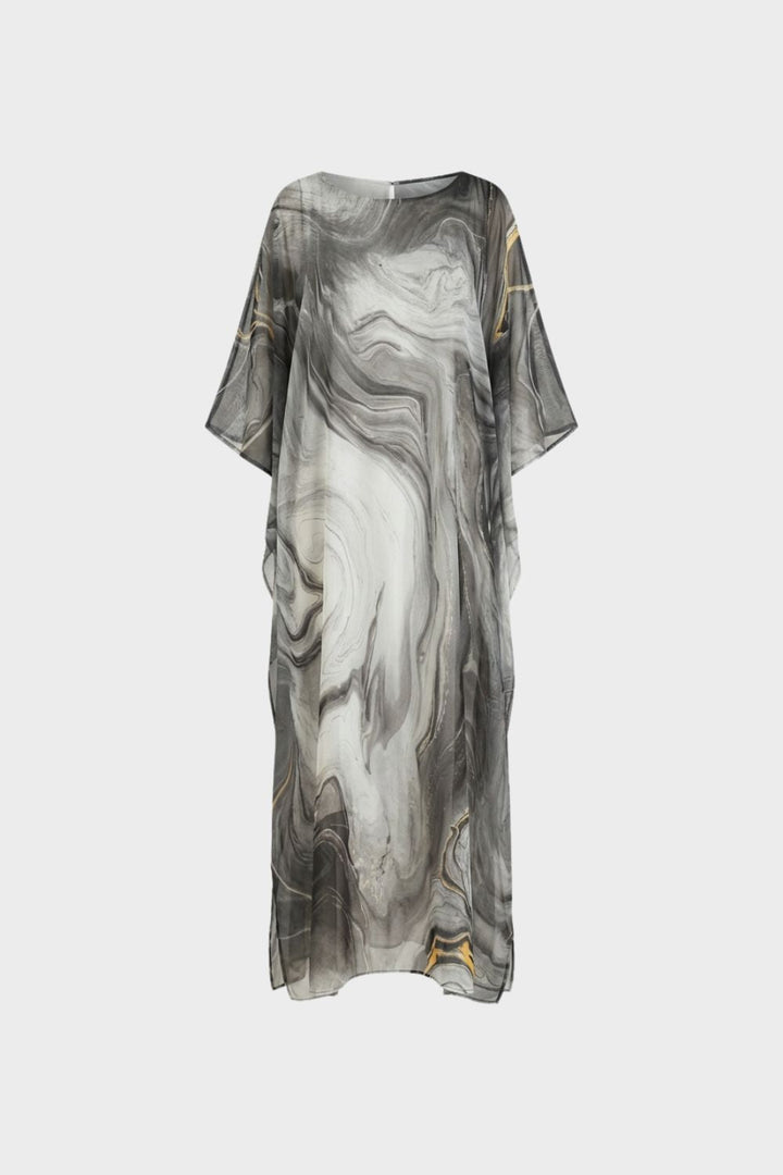 Maxikleid Damen mit Print und Kurzarm