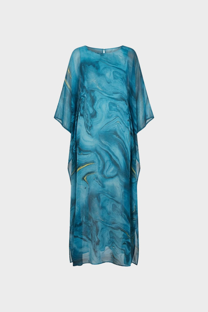Maxikleid Damen mit Print und Kurzarm