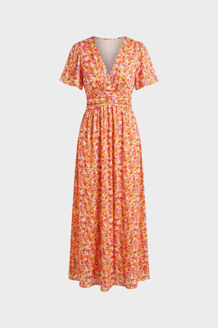 Maxikleid Damen mit V Ausschnitt und Blumenmuster