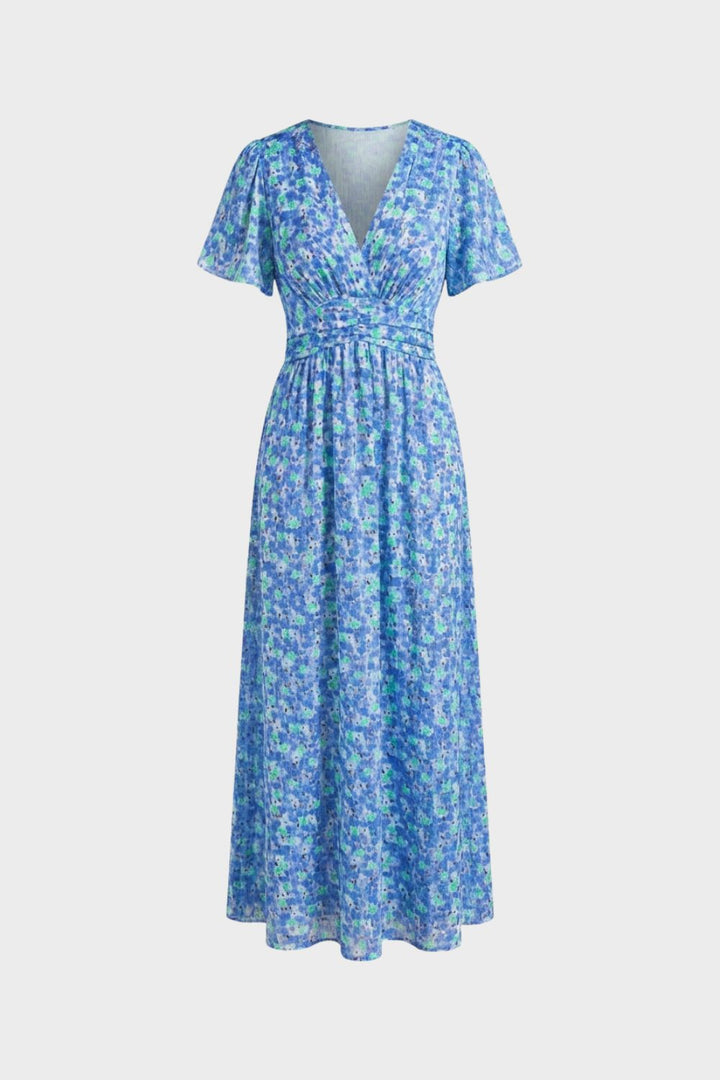 Maxikleid Damen mit V Ausschnitt und Blumenmuster