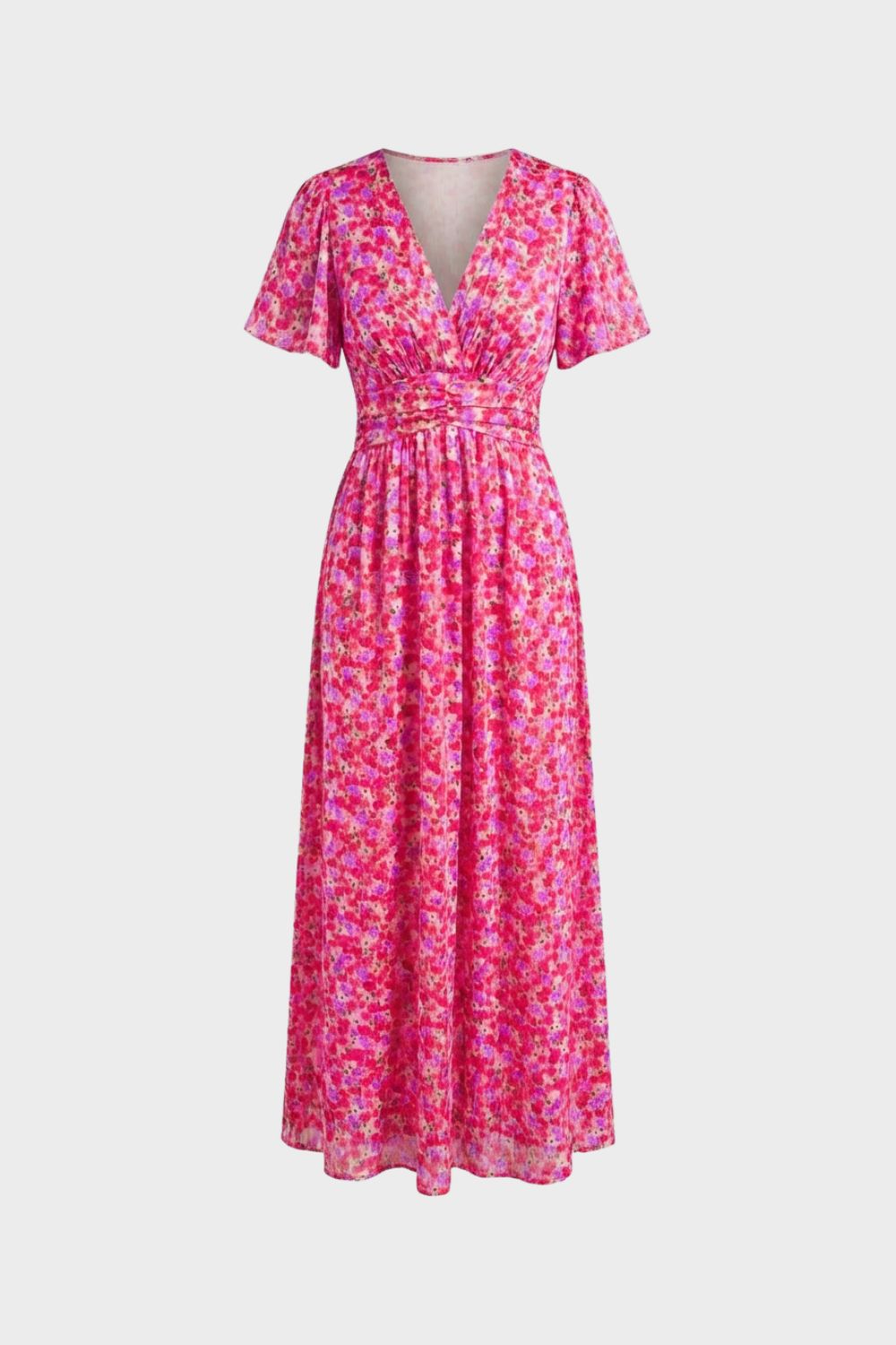 Maxikleid Damen mit V Ausschnitt und Blumenmuster