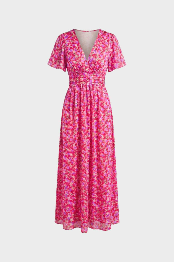 Maxikleid Damen mit V Ausschnitt und Blumenmuster