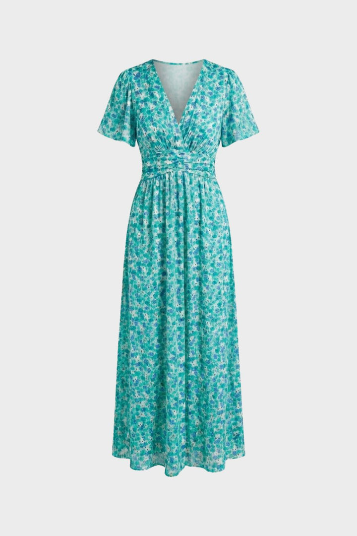 Maxikleid Damen mit V Ausschnitt und Blumenmuster