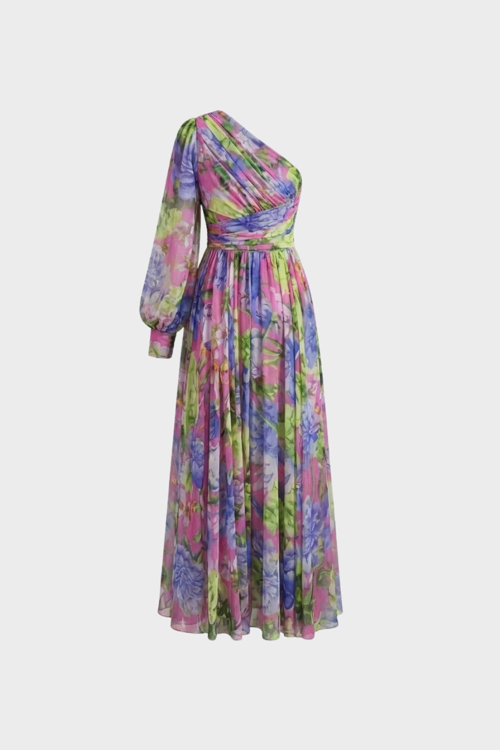 Maxikleid Damen One-Shoulder mit Blumenmuster