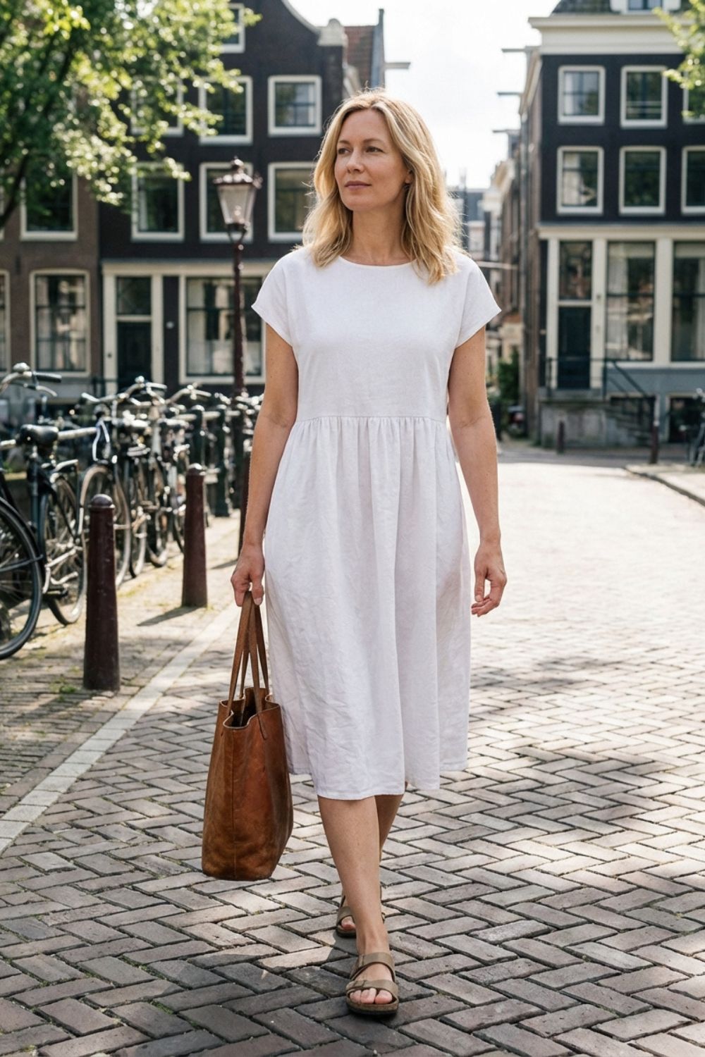 Midikleid Damen Kurzarm mit Rundhals