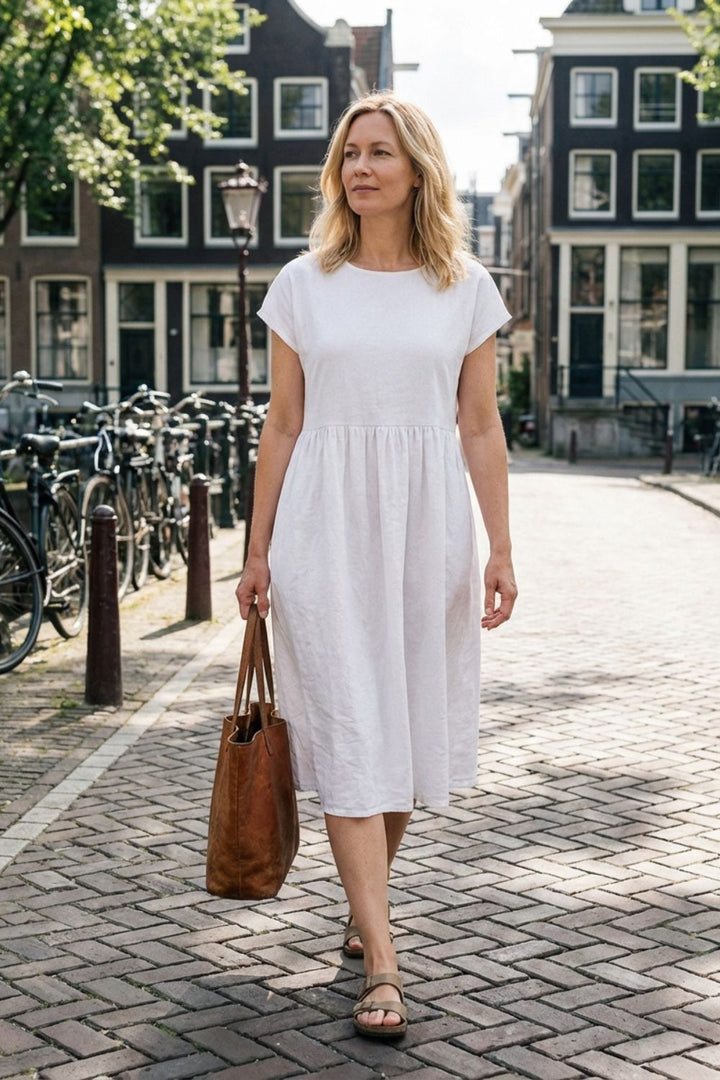 Midikleid Damen Kurzarm mit Rundhals