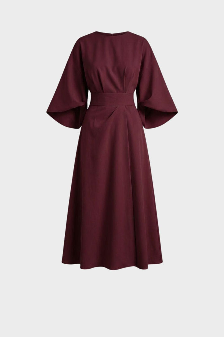 Midikleid Damen mit Gürtel und weiten Ärmeln