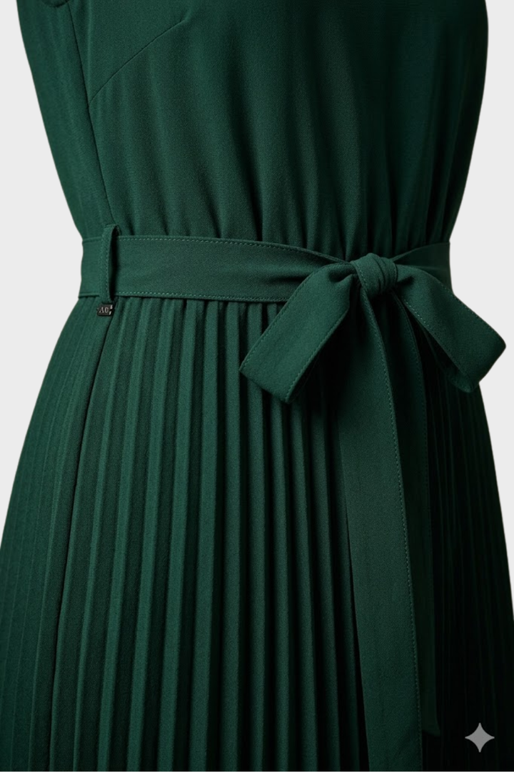 Midikleid Damen mit Plisseerock und Gürtel