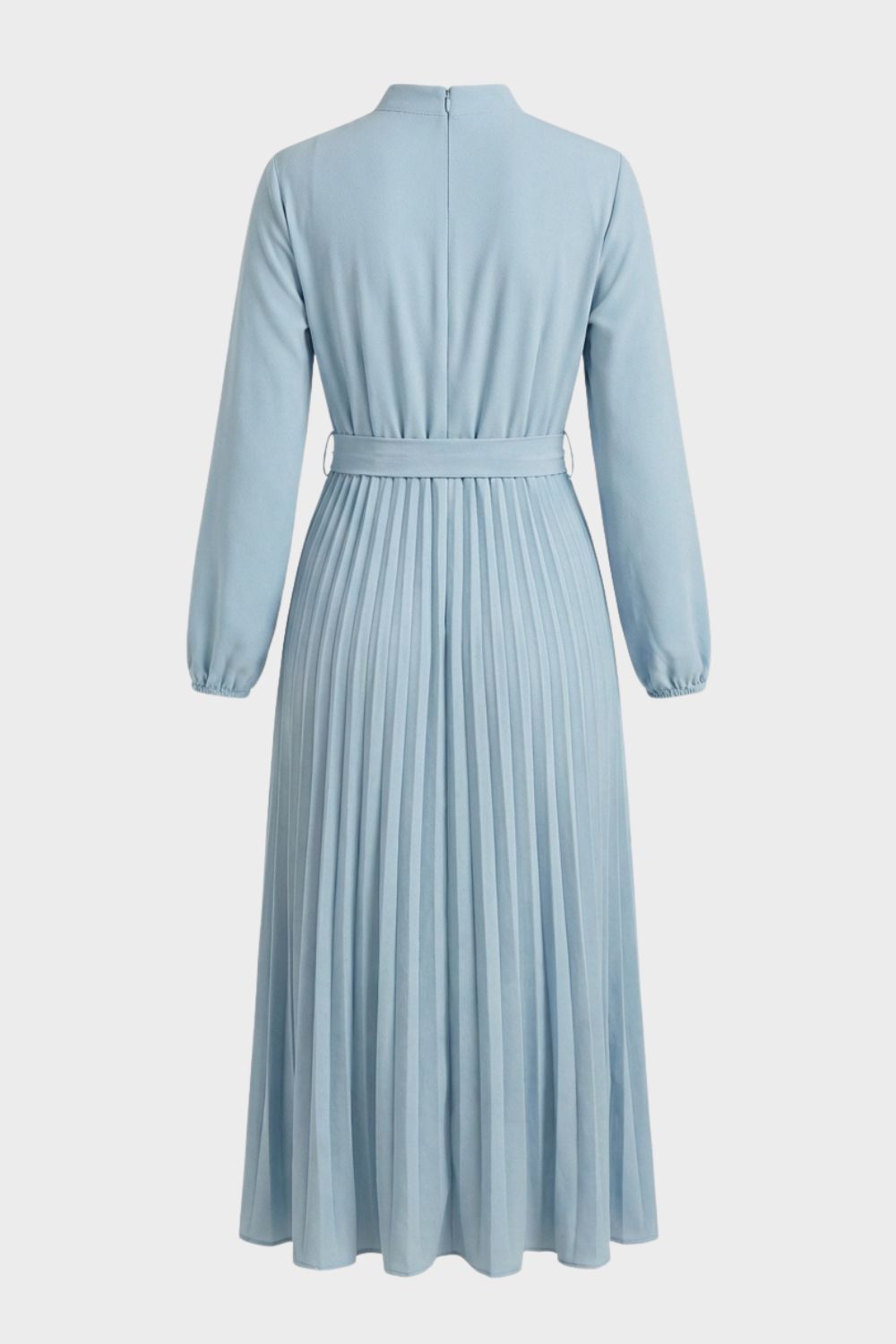 Midikleid Damen Plissee mit Langarm und Gürtel