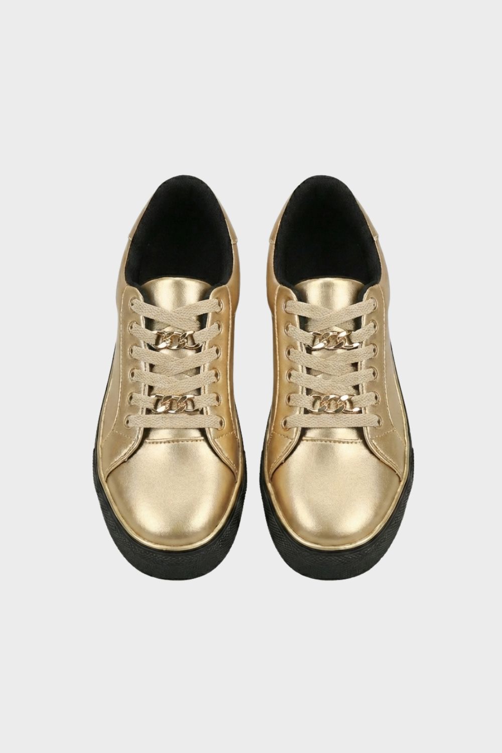 Sneaker Damen Schwarz mit Goldkette und Plateausohle