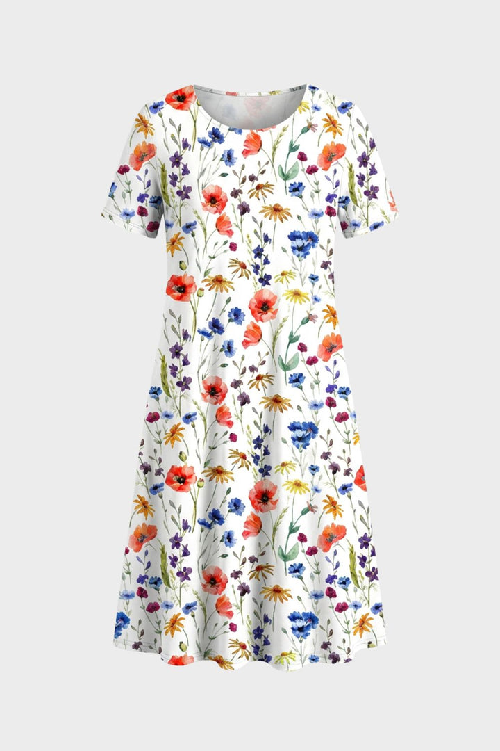Sommerkleid Damen Kurzarm mit Blumenmuster