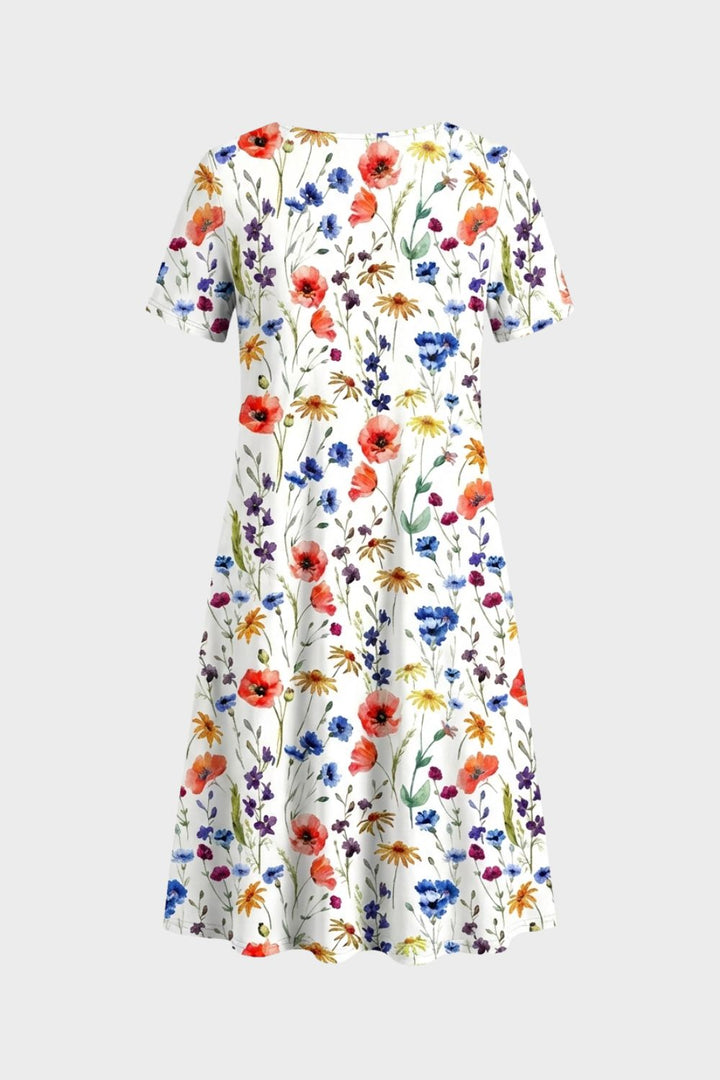 Sommerkleid Damen Kurzarm mit Blumenmuster