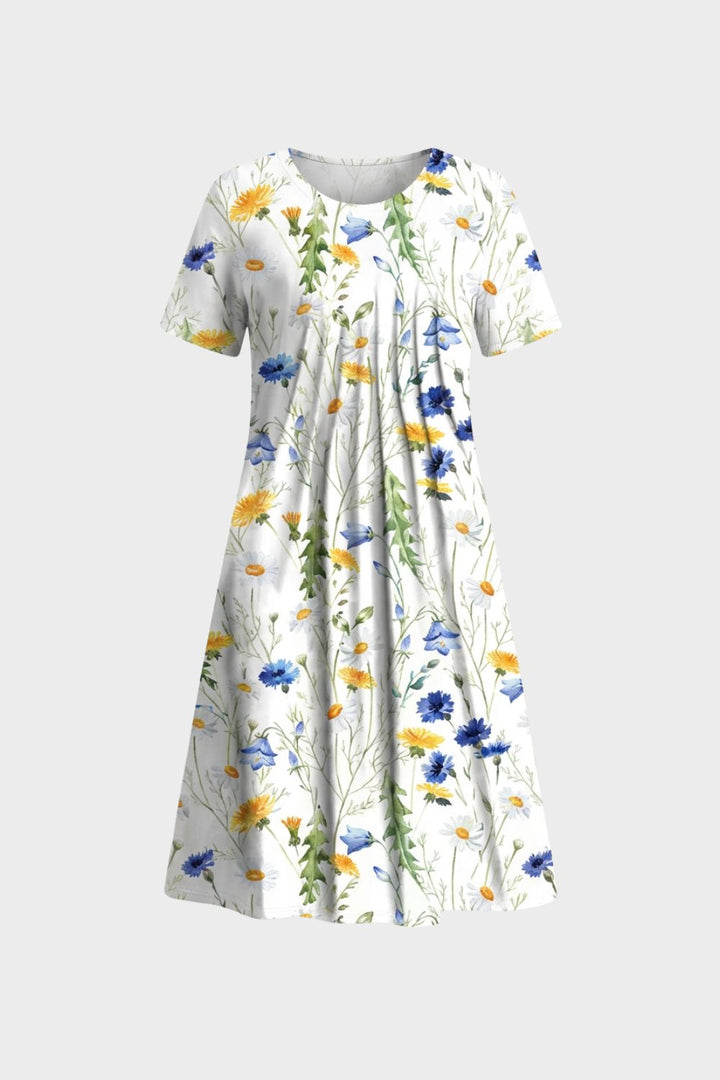 Sommerkleid Damen Kurzarm mit Blumenmuster
