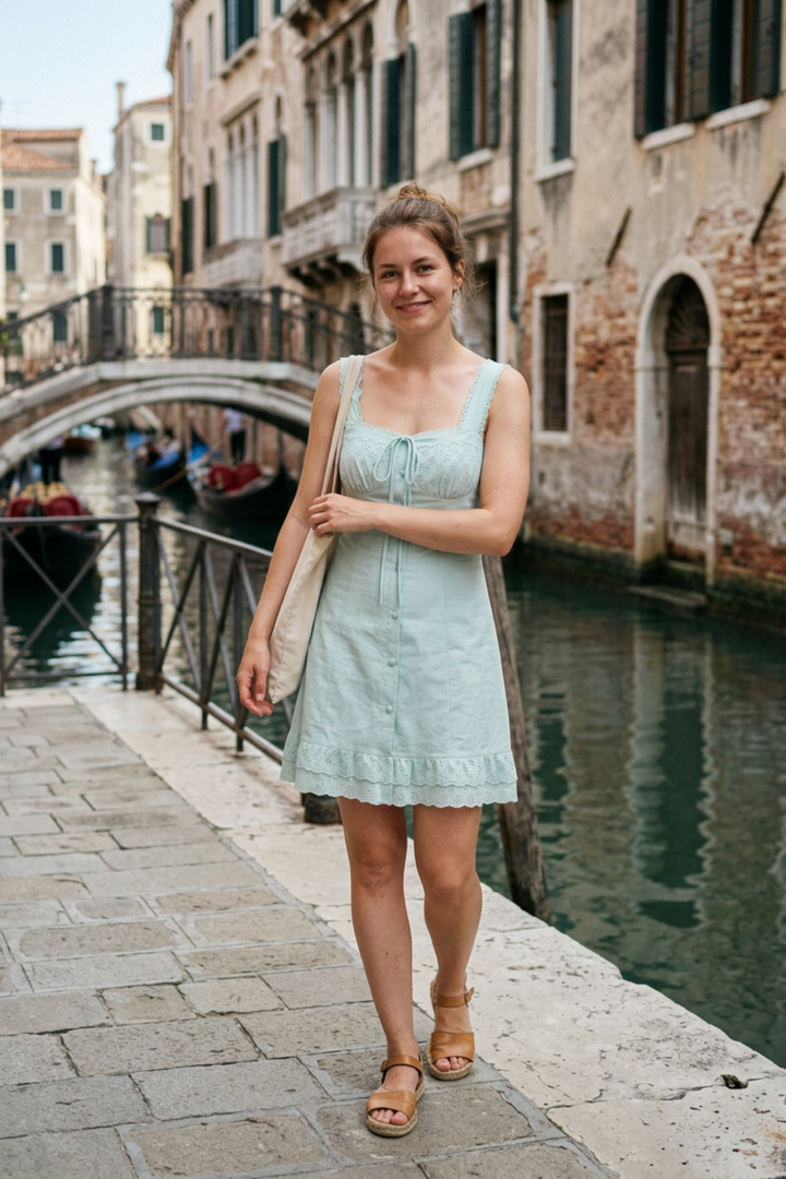 Sommerkleid Damen Trägerkleid mit Knopfleiste