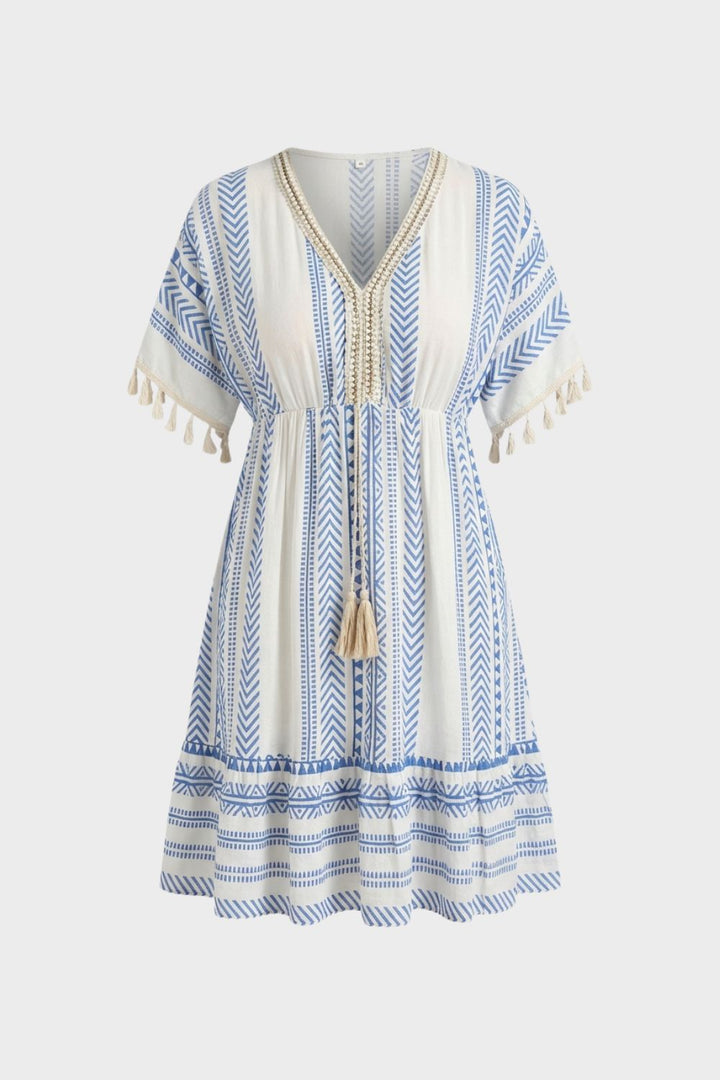 Sommerkleid Damen V Ausschnitt mit Muster und Quasten