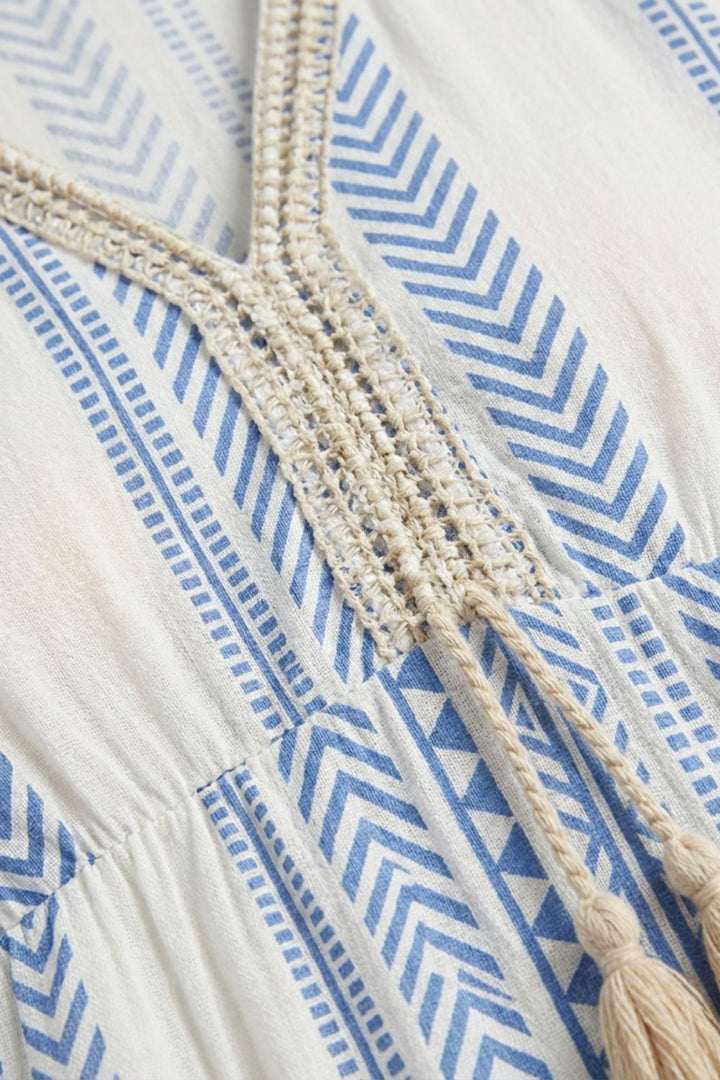 Sommerkleid Damen V Ausschnitt mit Muster und Quasten