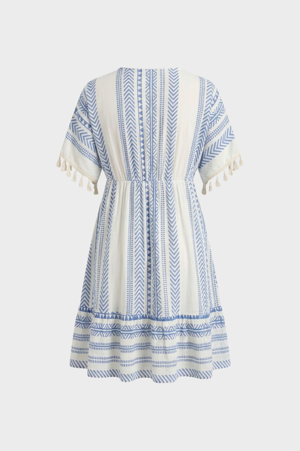 Sommerkleid Damen V Ausschnitt mit Muster und Quasten