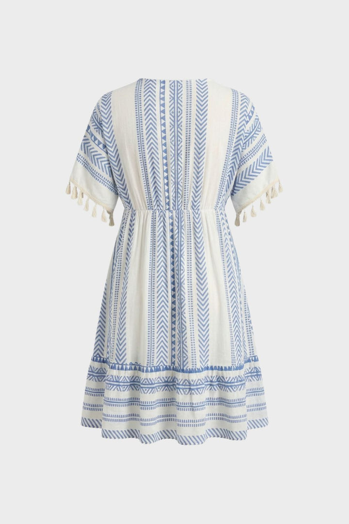 Sommerkleid Damen V Ausschnitt mit Muster und Quasten