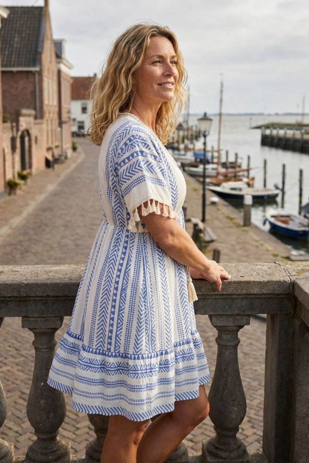 Sommerkleid Damen V Ausschnitt mit Muster und Quasten