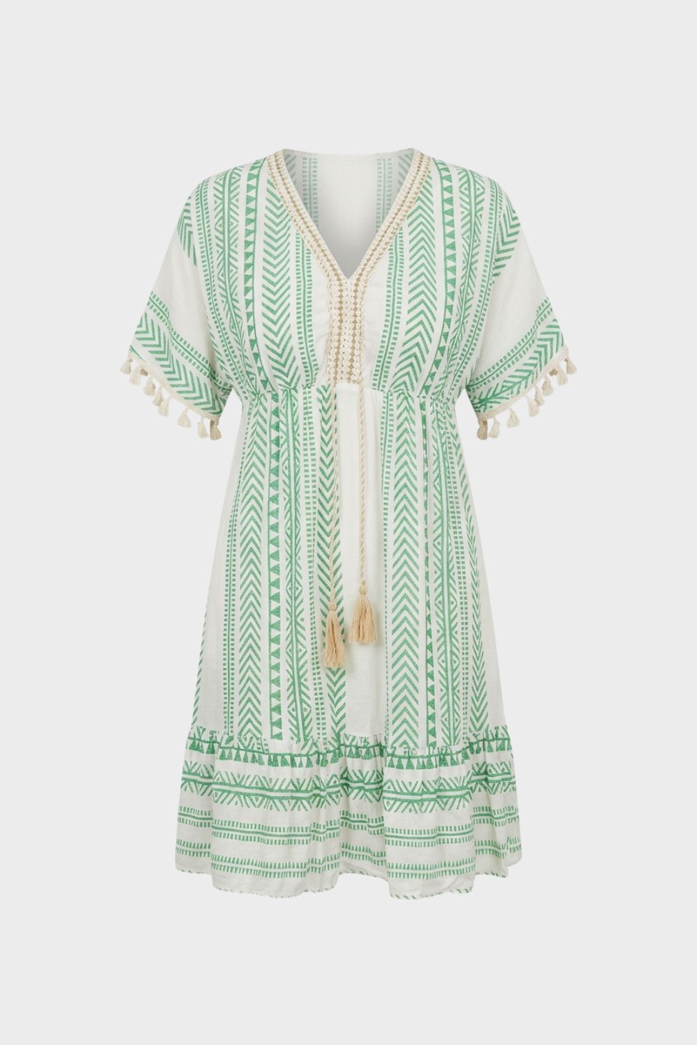 Sommerkleid Damen V Ausschnitt mit Muster und Quasten