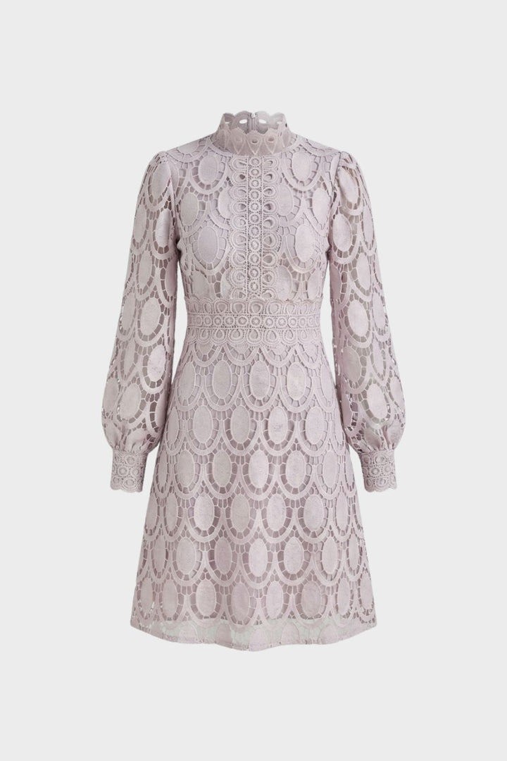 Spitzenkleid Damen mit Stehkragen und Langarm