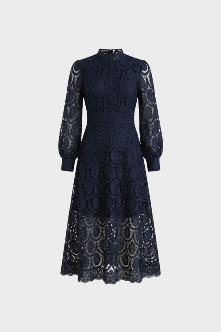 Spitzenkleid Damen mit Stehkragen und Langarm