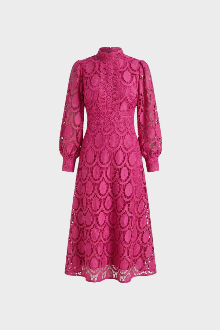 Spitzenkleid Damen mit Stehkragen und Langarm
