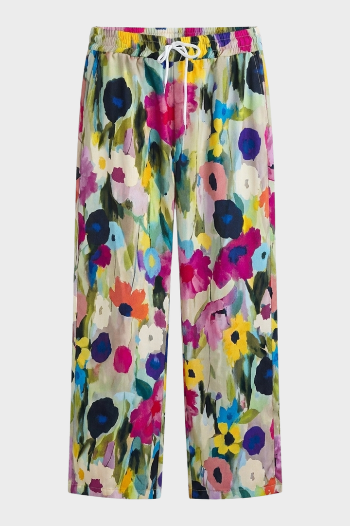 Stoffhose Damen mit Blumenmuster Weites Bein