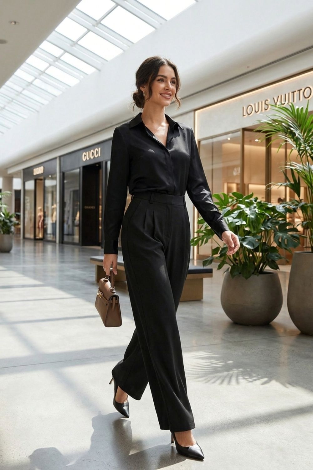 Stoffhose Damen Weite Hose mit Hoher Taille