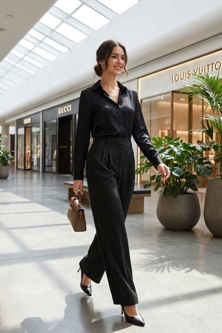 Stoffhose Damen Weite Hose mit Hoher Taille